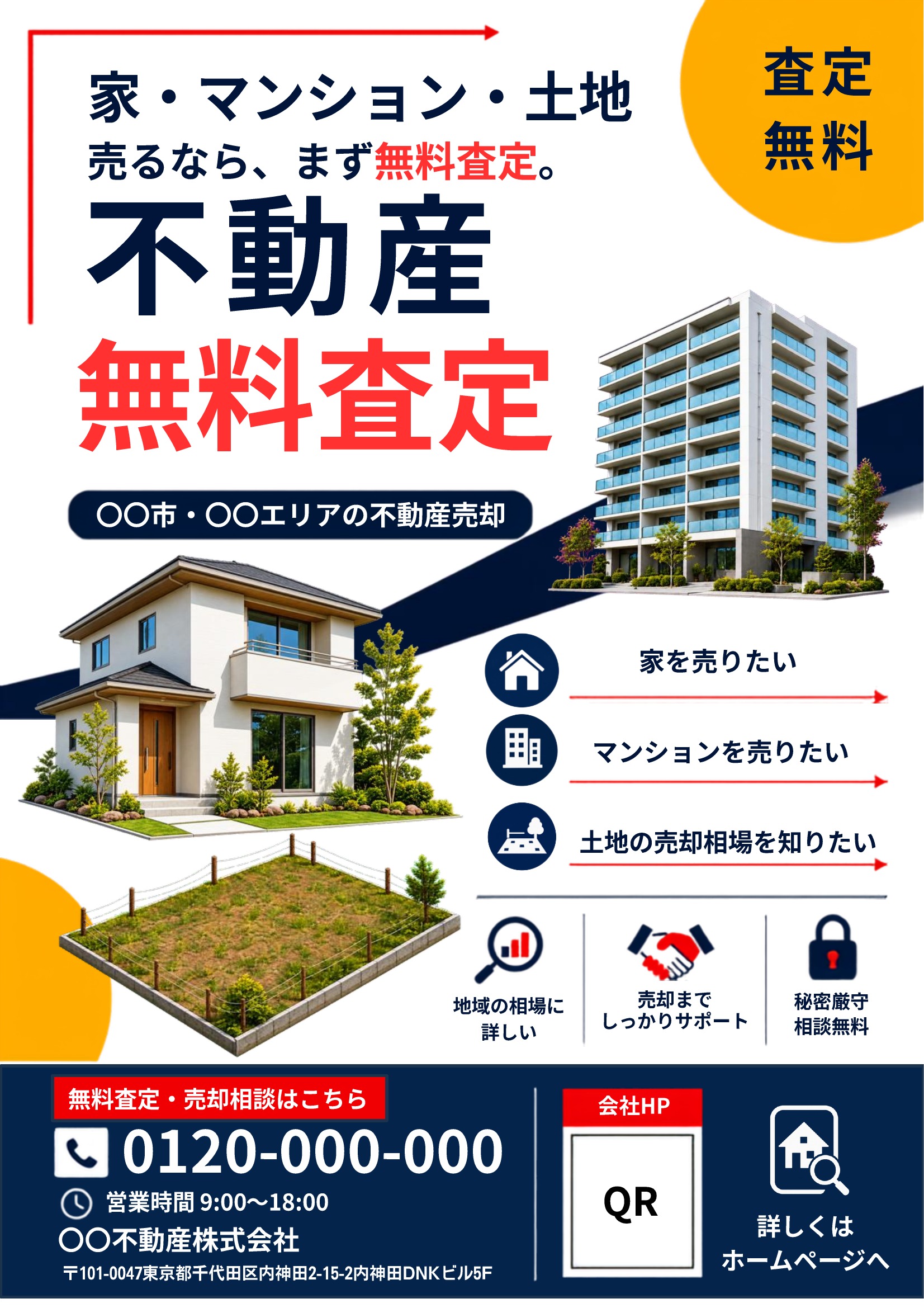 不動産売却チラシテンプレート｜紺基調｜情報豊富