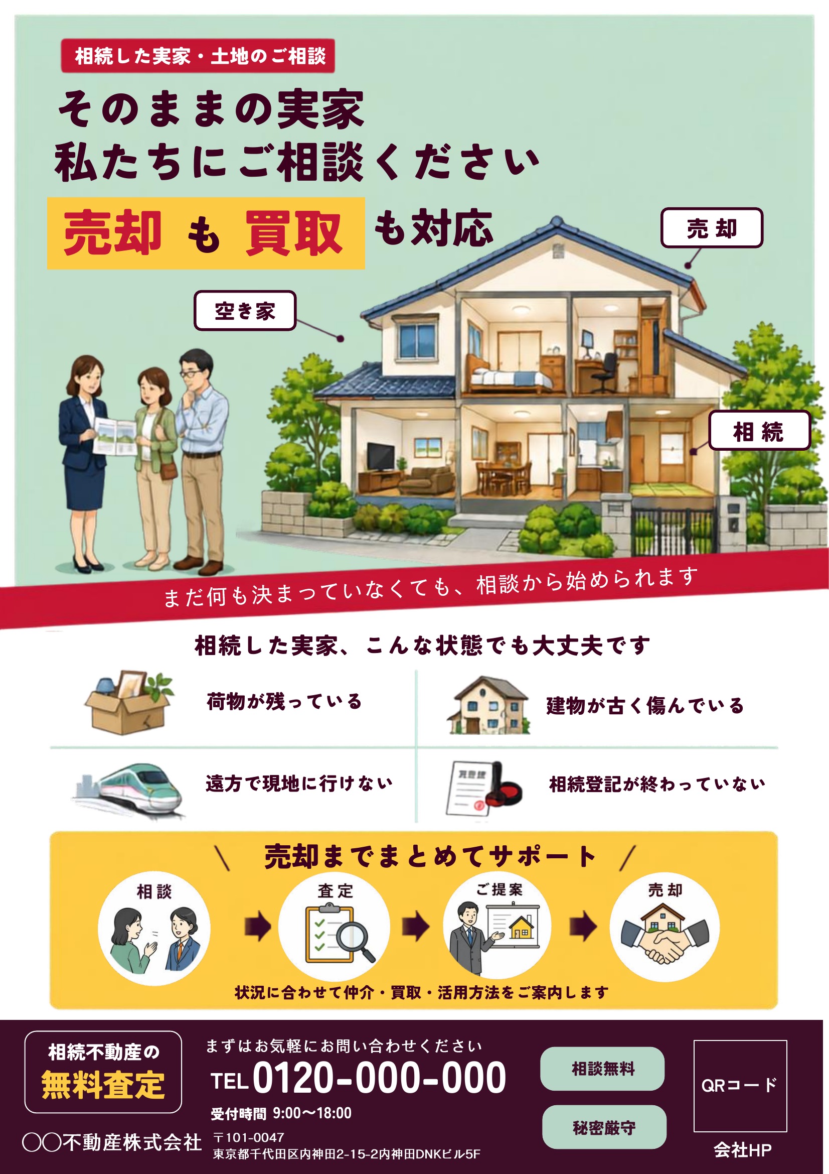 相続不動産チラシテンプレート|緑基調|ポップ