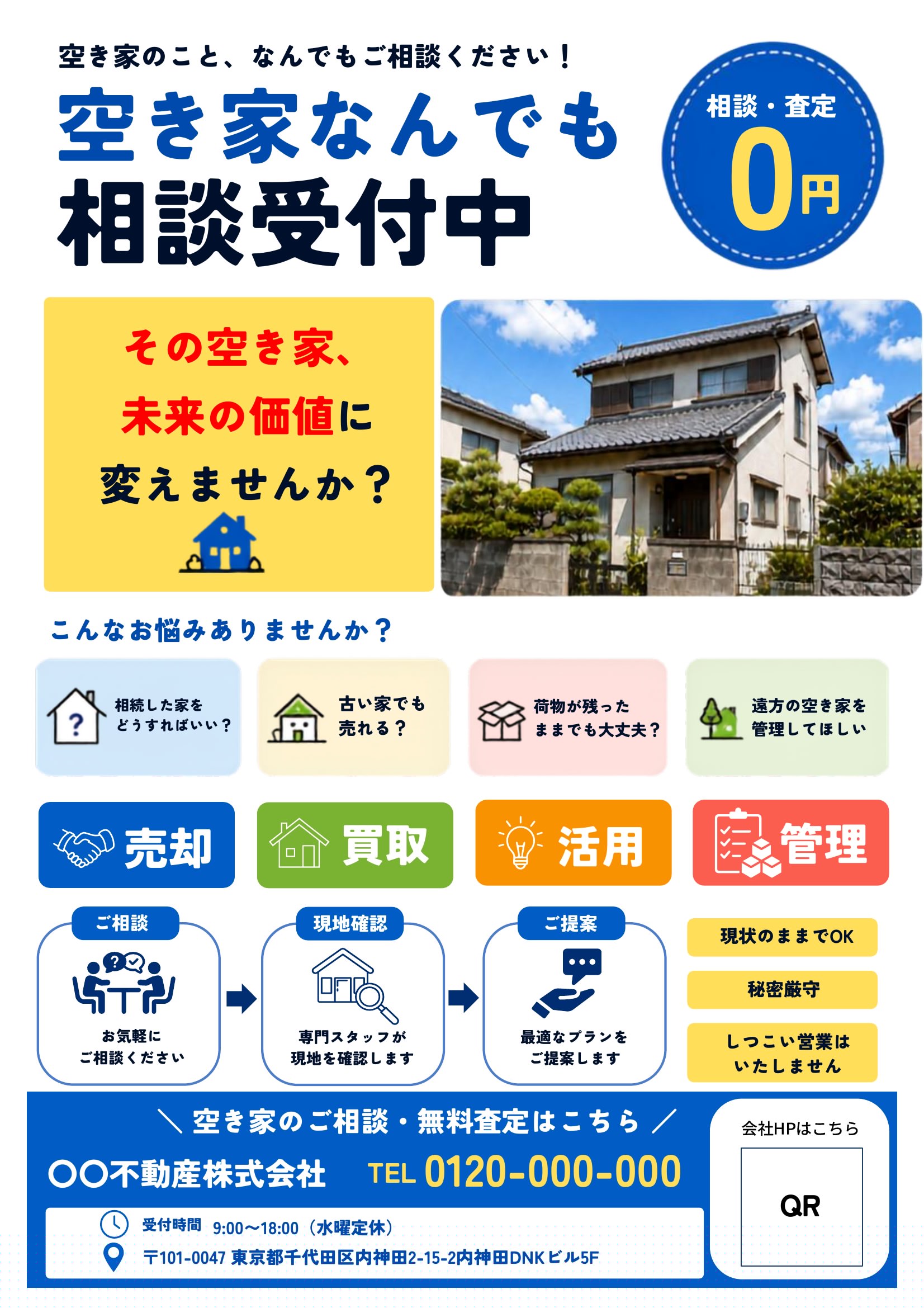 空き家相談チラシテンプレート｜青基調｜見やすい