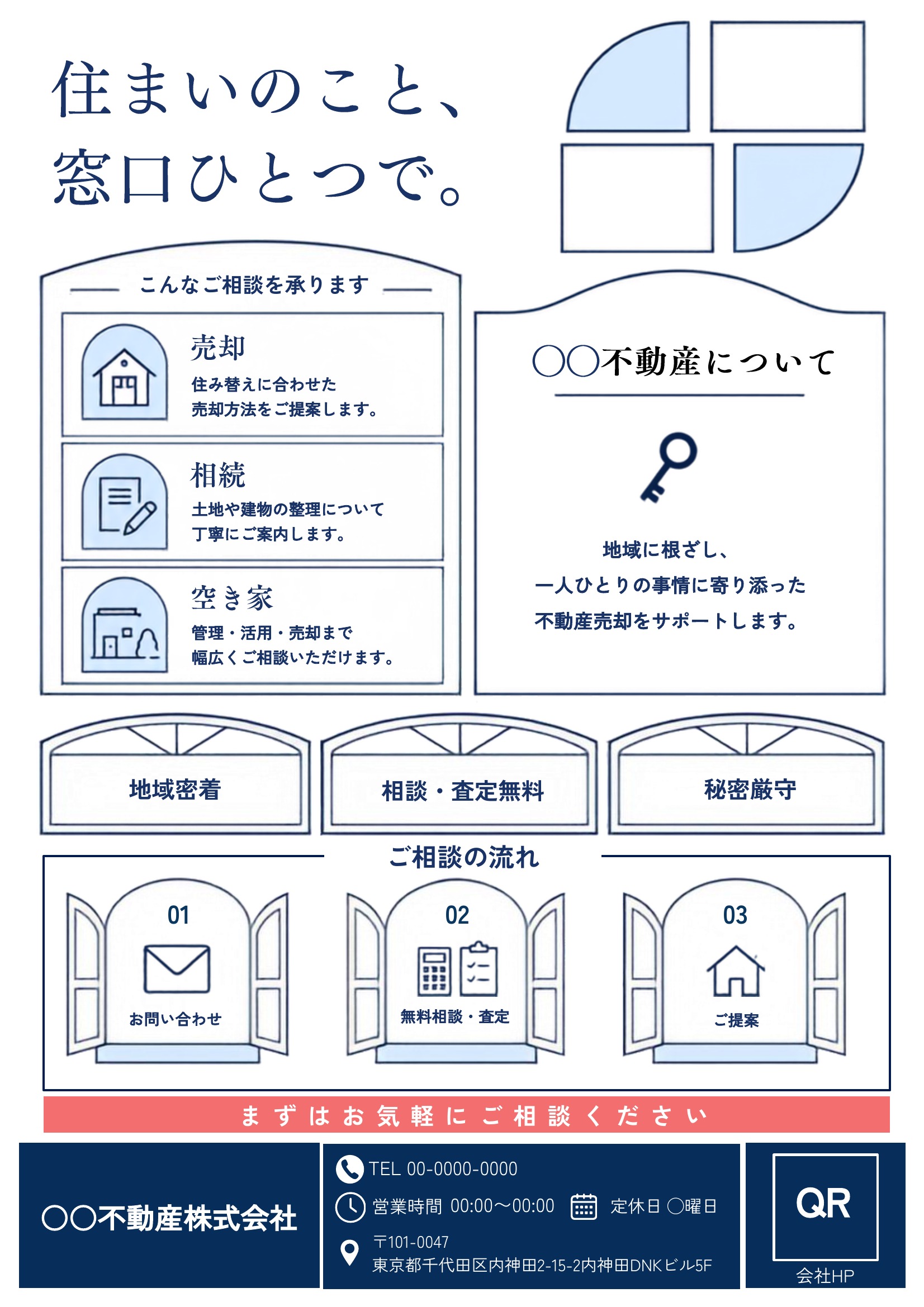 不動産チラシ裏面テンプレート｜青基調｜信頼感