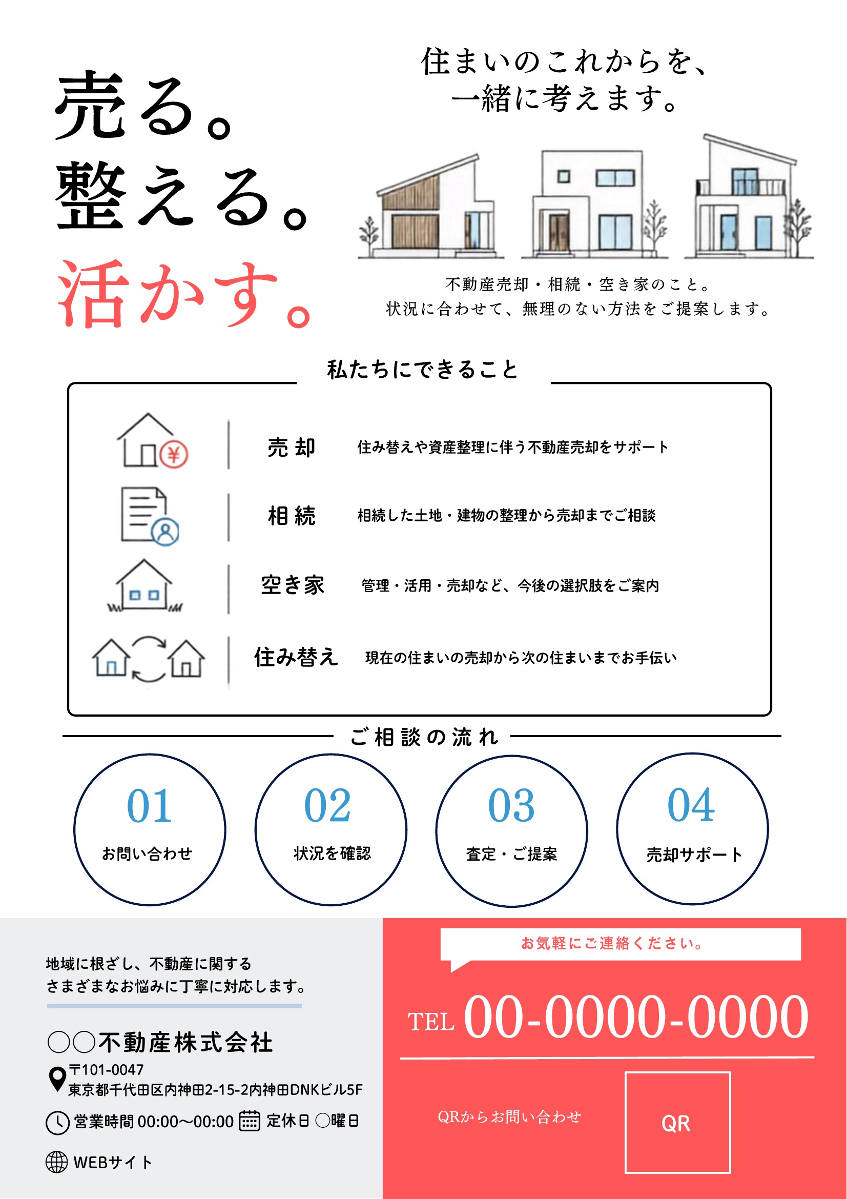 不動産チラシ裏面テンプレート｜赤基調｜ナチュラル